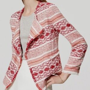 LOFT Red and White Patterned Cardigan